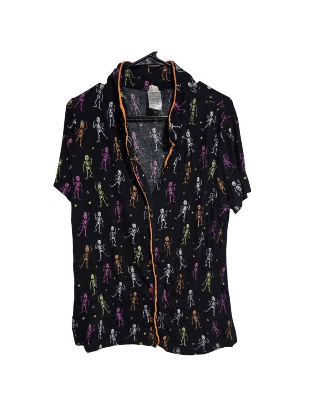 Skeleton Print Pajama Shirt Size XL Black Halloween Nite Nite Munki Munki